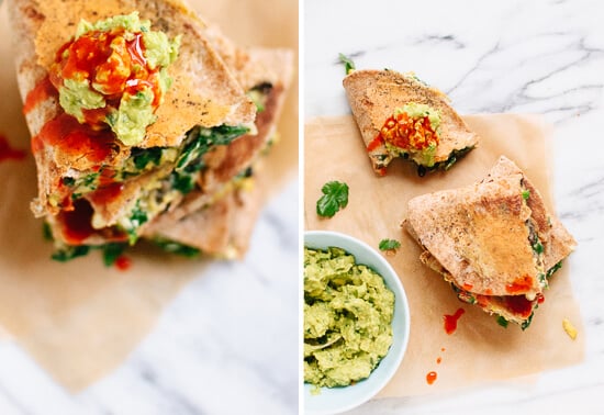 Breakfast quesadillas with hot sauce