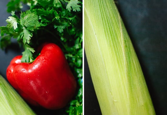corn, bell pepper and cilantro