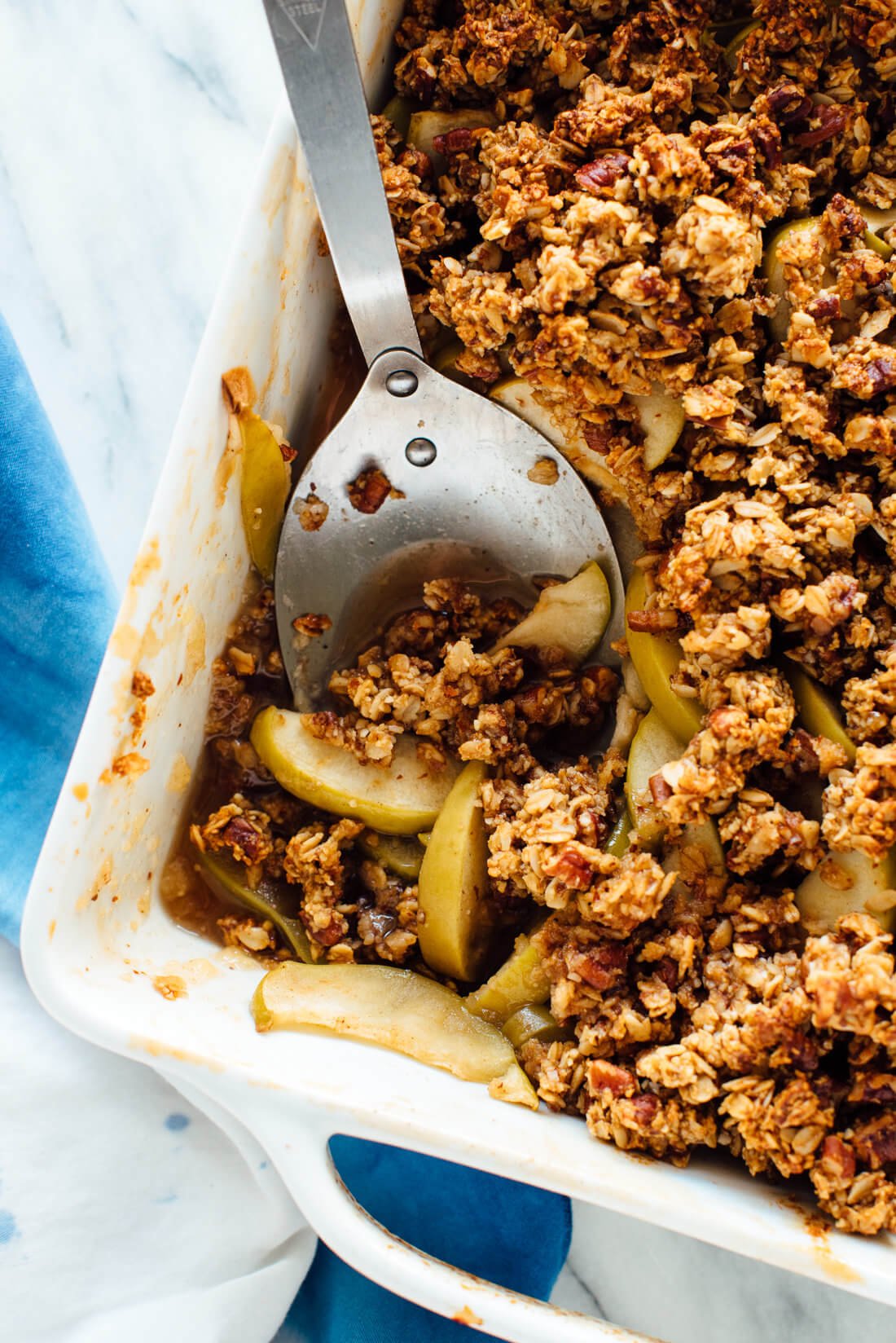 This gluten-free apple crisp recipe is my favorite! The topping is made of almond meal and oats, and the filling is naturally sweetened with honey.