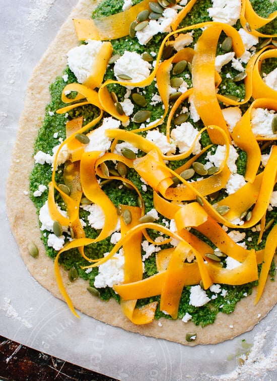 Butternut pesto goat cheese pizza - cookieandkate.com