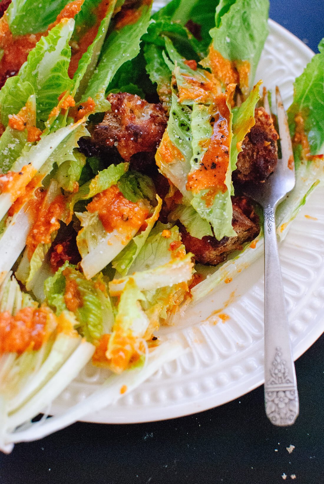 Caesar salad with sun-dried tomato dressing