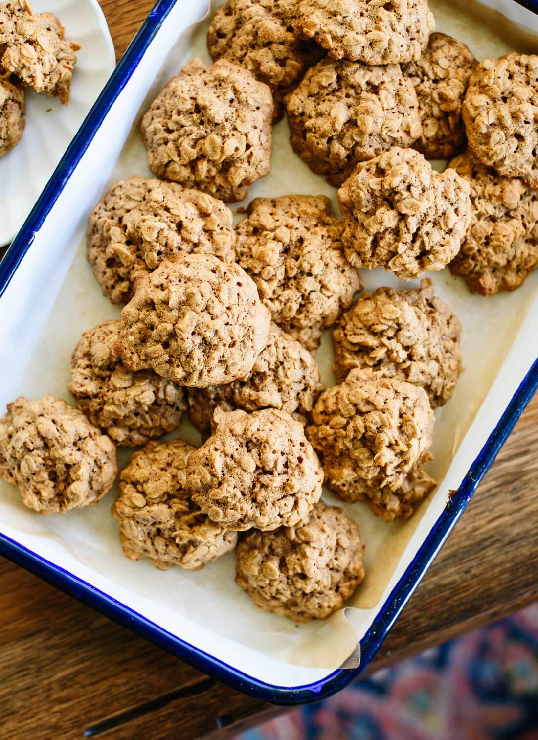 These oatmeal cookies are truly the best. Theyโre soft and fluffy in the middle, with crisper edges and lovely flavor, thanks to warming spices and oat flour.
