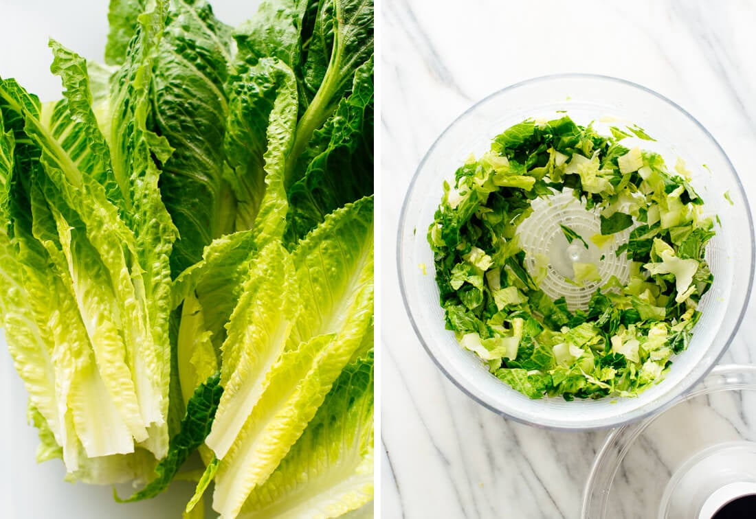 romaine lettuce in OXO salad spinner