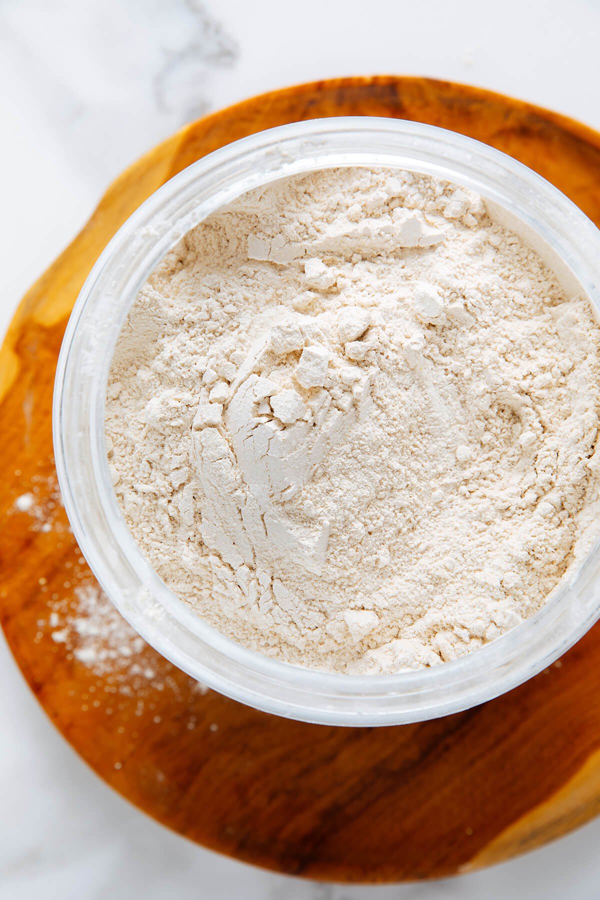 fluffed flour in container