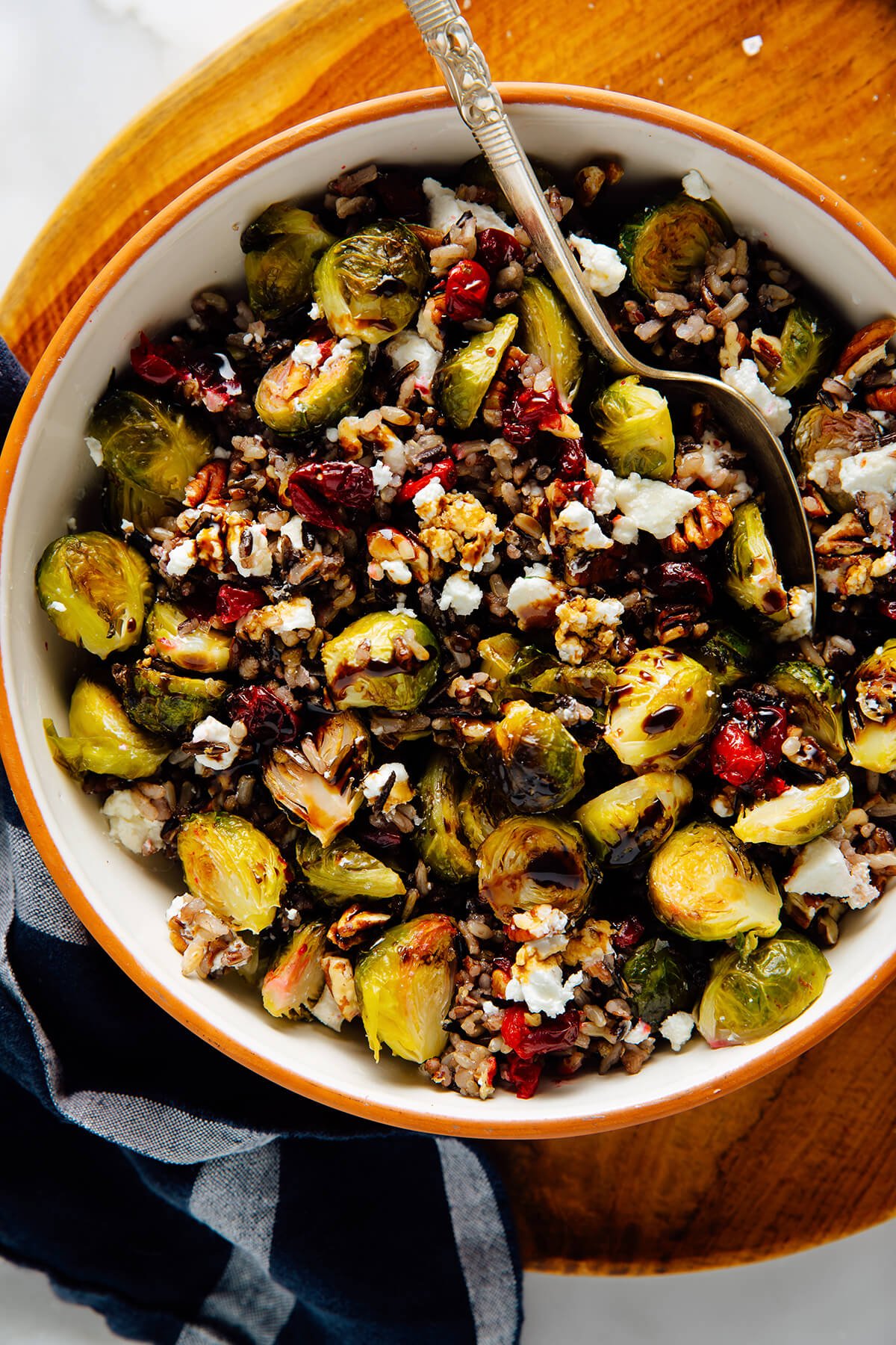 roasted cranberries, brussels sprouts and wild rice dish